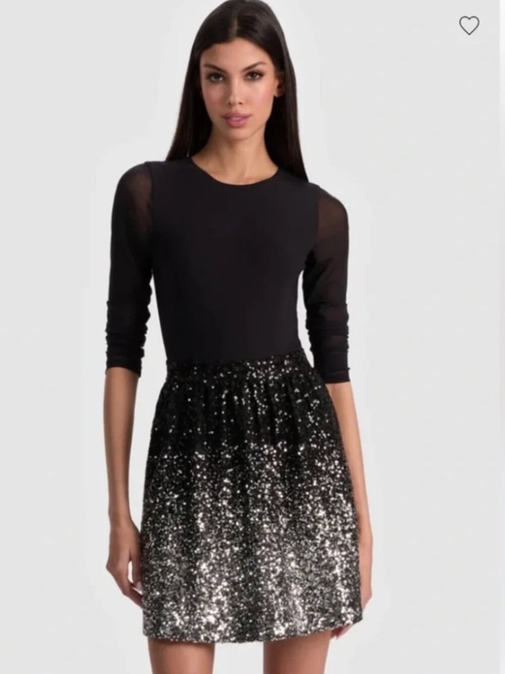 Alice & Olivia Dress - Black & Silver Sequin skirt, black top sheer sleeves